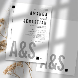 White Minimalistisch Elegante Monochrome Wedding I Einladung