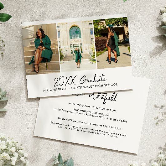 White Minimalistisch Foto Collage Graduation Party Einladung