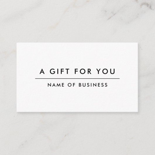 White Minimalistisch Modern Gift Certificate Mitteilungskarte (Vorderseite)