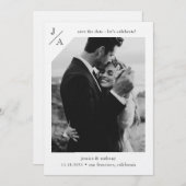 White Minimalistisch Modern Monogram Foto Celebrat Save The Date (Vorne/Hinten)