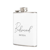 White Minimalistisch Script Typografy Bridesmaid Flachmann (Links)