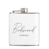 White Minimalistisch Script Typografy Bridesmaid Flachmann (Vorderseite)
