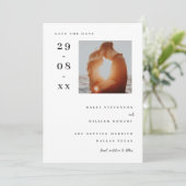 White Minimalistisch Simple Foto Save the Date Einladung (Stehend Vorderseite)