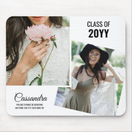White Minimalistisch Two Foto Graduate Abschluss Mousepad