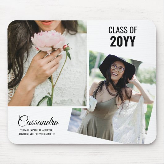 White Minimalistisch Two Foto Graduate Abschluss Mousepad (Vorne)