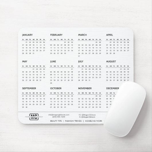 White Minimalistisch Vibes 2024 Mit Monogramm Cale Mousepad (Mit Mouse)