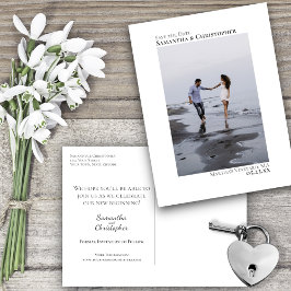 White Minimalistisch Wedding Foto Save the Date Ankündigungspostkarte