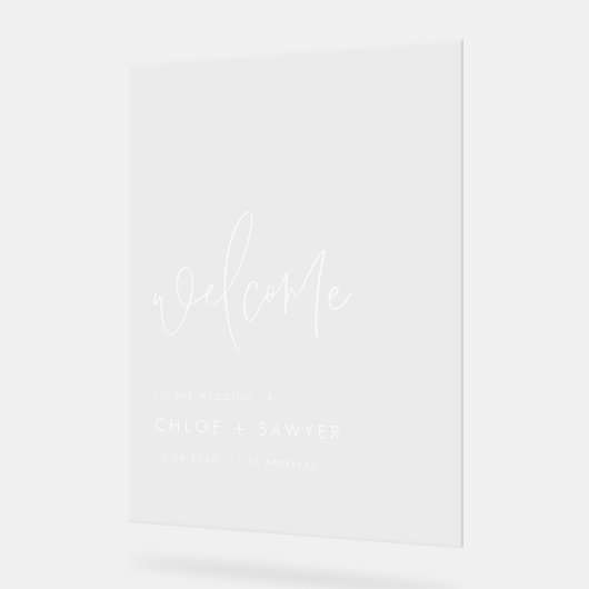 White Minimalistische handgeschriebene SkriptWeddi Acrylschild (Winkel)