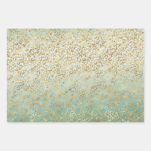 White Mint Gold Glitz Sparkle Streifen Leopard     Geschenkpapier Set (Vorderseite 2)