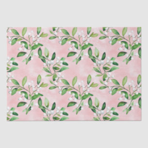 White Mistletoe On Pink Vintage Weihnachten Seidenpapier