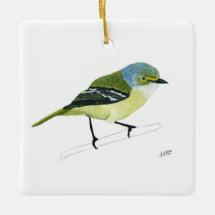 White mit Augen Vireo Weihnachtsgeschenk Keramikornament