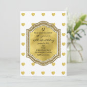 White mit Gold Hearts Geburtstagsparty Einladungen (Stehend Vorderseite)