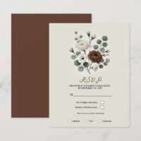 White Mocha Cream Modern Floral Wedding RSVP