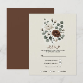 White Mocha Cream Modern Floral Wedding RSVP Einladung