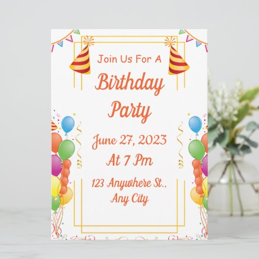 White Modern Birthday Party Einladung (Stehend Vorderseite)