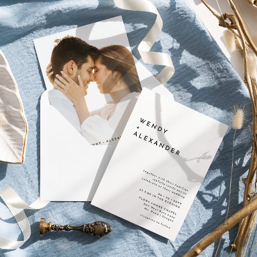 White Modern Bold Foto Wedding Einladung
