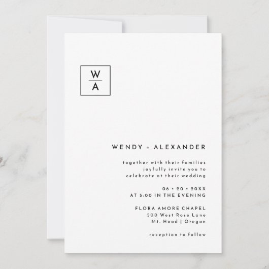 White Modern Bold Monogram Crest Wedding Einladung (Vorderseite)