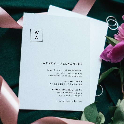 White Modern Bold Monogram Crest Wedding Einladung