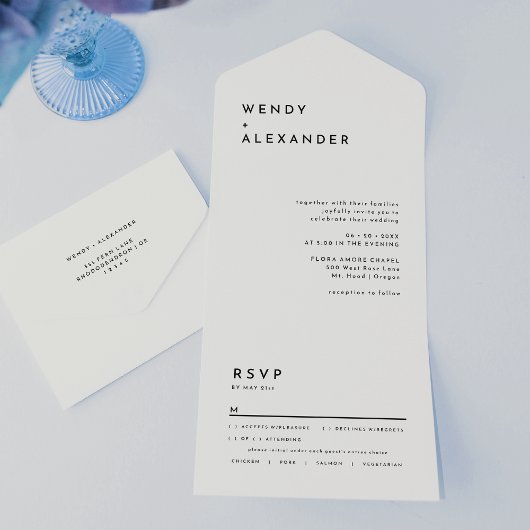 White Modern Bold Wedding All In One Einladung