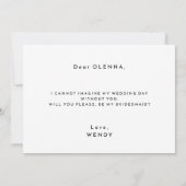 White Modern Bold Wedding Bridesmaid Vorschlagskar Einladung (Rückseite)