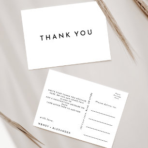 White Modern Bold Wedding Danke Postcard Postkarte