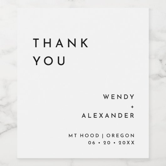 White Modern Bold Wedding Danke Weinetikett (Einzelnes Label)