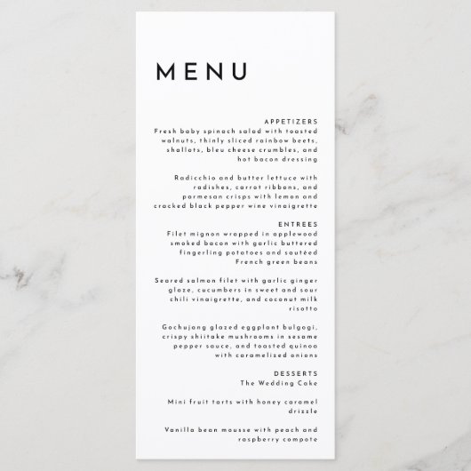 White Modern Bold Wedding Flat Menükarte (Vorderseite)