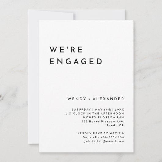 White Modern Bold Wir sind Verlobtes Foto Einladung (Vorderseite)
