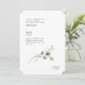 White Modern Botanical Foliage Ticket Wedding Einladung (Stehend Vorderseite)