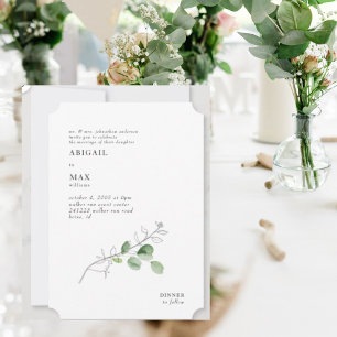 White Modern Botanical Foliage Ticket Wedding Einladung