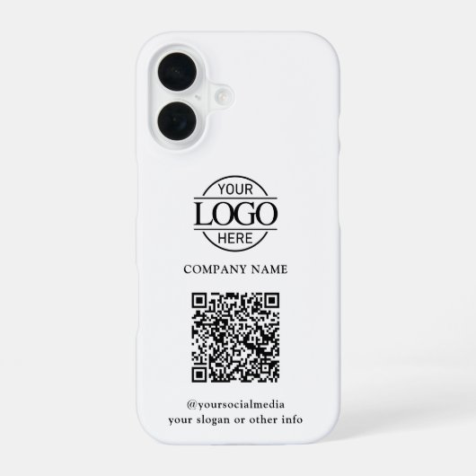 White Modern Business Logo & QR Code Promotional iPhone 16 Hülle (Rückseite)