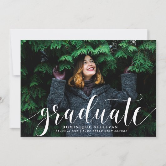 White Modern Calligraphy Foto Abschluss Einladung (Vorderseite)