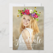 White Modern Calligraphy Foto Abschluss Einladung (Vorderseite)