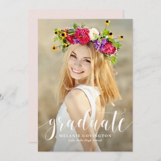 White Modern Calligraphy Foto Abschluss Einladung (Vorne/Hinten)