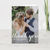 White Modern Calligraphy Foto Wedding Dankeskarte (Vorderseite)