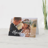 White Modern Calligraphy Foto Wedding Dankeskarte (Vorderseite)