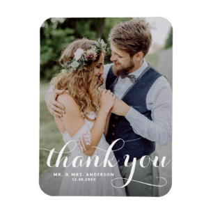 White Modern Calligraphy Foto Wedding Magnet