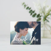 White Modern Calligraphy Foto Wedding Vielen Dank Postkarte (Stehend Vorderseite)