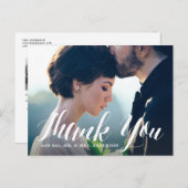 White Modern Calligraphy Foto Wedding Vielen Dank Postkarte (Vorne/Hinten)