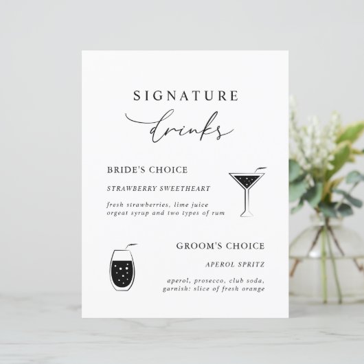 White Modern Calligraphy Signature Drinks Zeichen (Stehend Vorderseite)