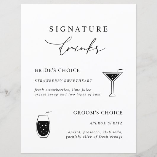 White Modern Calligraphy Signature Drinks Zeichen (Vorderseite)