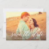 White Modern Calligraphy Wedding Foto Save The Date (Vorderseite)