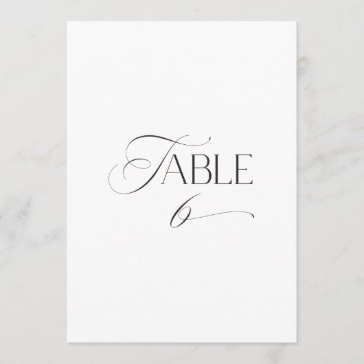 White Modern Classic Calligraphy Table Number Einladung (Vorderseite)