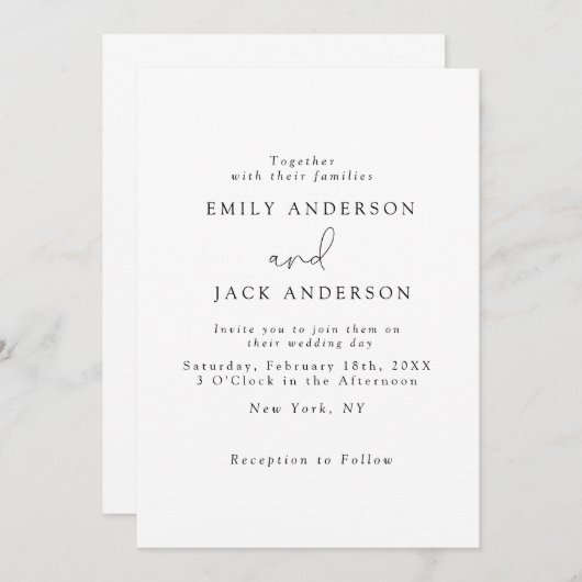 White Modern Elegance Chic Hochzeit Einladung (Vorne/Hinten)