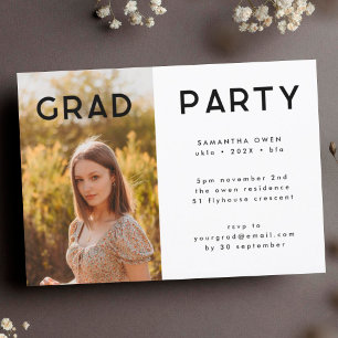 White Modern Elegante Botanicals Grad Foto Party Einladung
