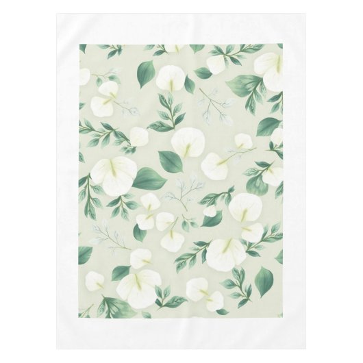 White Modern Eucalyptus Leaf Spring Tablecloth Tischdecke (Vorderseite)