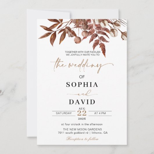 White Modern Fall Terracotta Hochzeit Einladung (Vorderseite)