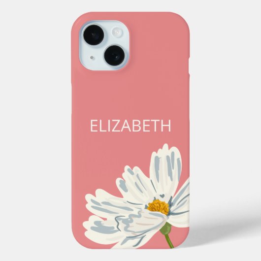 White Modern Flower Personalize Name  Case-Mate iPhone Hülle (Rückseite)