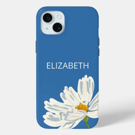 White Modern Flower Personalize Name  Case-Mate iPhone Hülle (Rückseite)