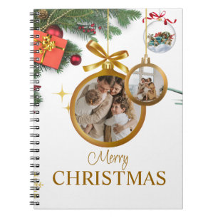 White Modern Frohe Weihnachts Spiral Foto Notebook Notizblock